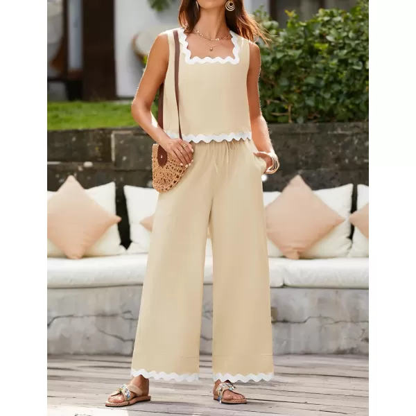 imageZESICA Summer 2 Piece Sets for Women Casual Tank Top and Wide Leg Pants Matching Lounge Pajama Sets Vacation Travel OutfitsApricot