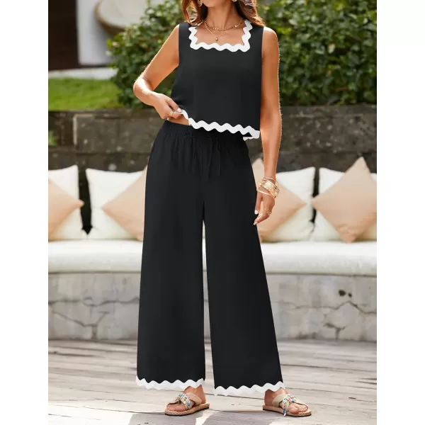 imageZESICA Summer 2 Piece Sets for Women Casual Tank Top and Wide Leg Pants Matching Lounge Pajama Sets Vacation Travel OutfitsBlack