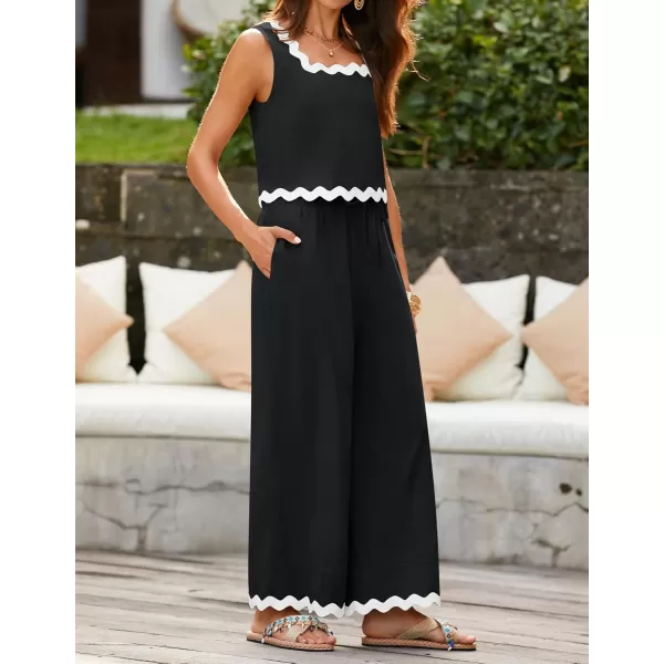imageZESICA Summer 2 Piece Sets for Women Casual Tank Top and Wide Leg Pants Matching Lounge Pajama Sets Vacation Travel OutfitsBlack