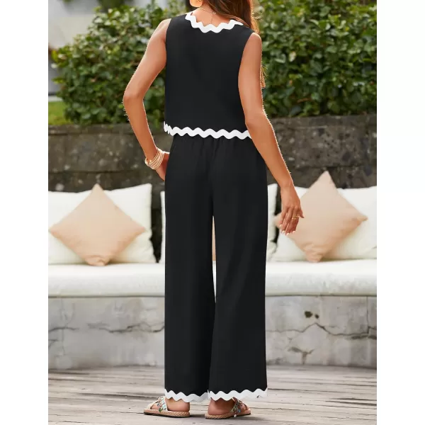 imageZESICA Summer 2 Piece Sets for Women Casual Tank Top and Wide Leg Pants Matching Lounge Pajama Sets Vacation Travel OutfitsBlack