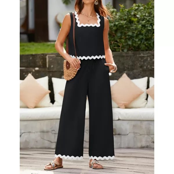 imageZESICA Summer 2 Piece Sets for Women Casual Tank Top and Wide Leg Pants Matching Lounge Pajama Sets Vacation Travel OutfitsBlack