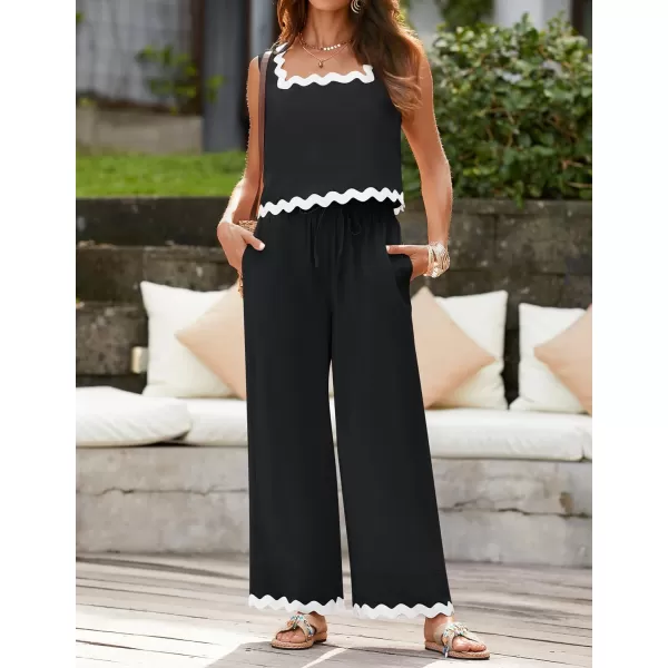 imageZESICA Summer 2 Piece Sets for Women Casual Tank Top and Wide Leg Pants Matching Lounge Pajama Sets Vacation Travel OutfitsBlack