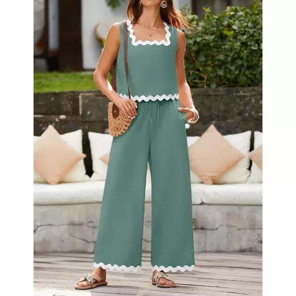 imageZESICA Summer 2 Piece Sets for Women Casual Tank Top and Wide Leg Pants Matching Lounge Pajama Sets Vacation Travel OutfitsDustyblue