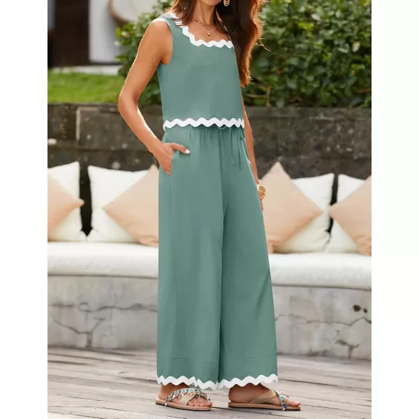 imageZESICA Summer 2 Piece Sets for Women Casual Tank Top and Wide Leg Pants Matching Lounge Pajama Sets Vacation Travel OutfitsDustyblue