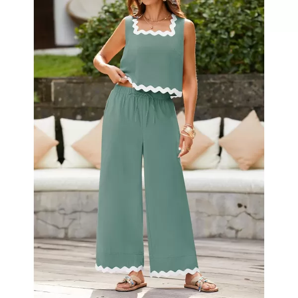 imageZESICA Summer 2 Piece Sets for Women Casual Tank Top and Wide Leg Pants Matching Lounge Pajama Sets Vacation Travel OutfitsDustyblue