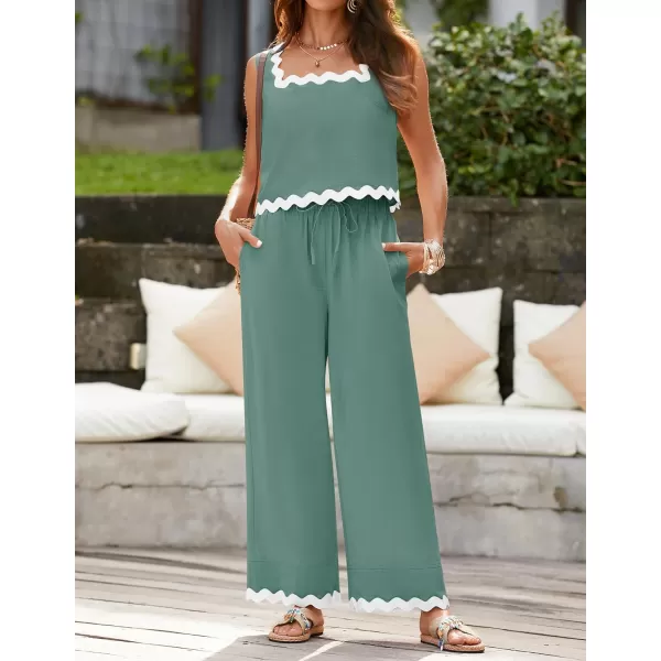 imageZESICA Summer 2 Piece Sets for Women Casual Tank Top and Wide Leg Pants Matching Lounge Pajama Sets Vacation Travel OutfitsDustyblue
