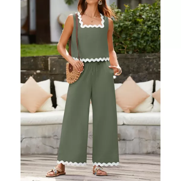 imageZESICA Summer 2 Piece Sets for Women Casual Tank Top and Wide Leg Pants Matching Lounge Pajama Sets Vacation Travel OutfitsGreen