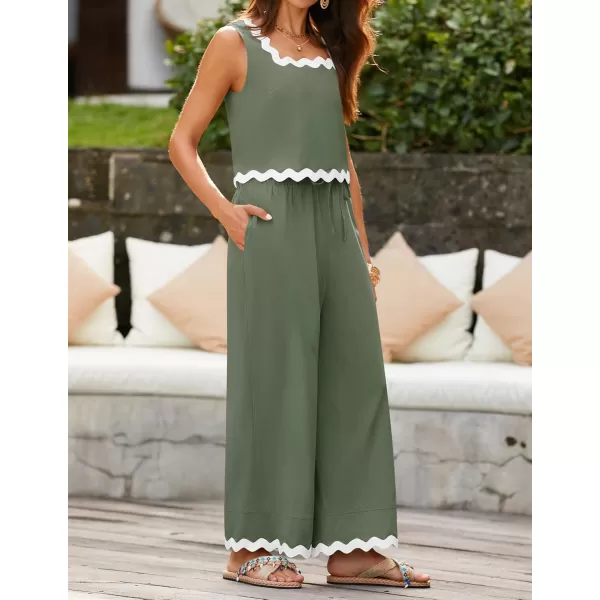 imageZESICA Summer 2 Piece Sets for Women Casual Tank Top and Wide Leg Pants Matching Lounge Pajama Sets Vacation Travel OutfitsGreen