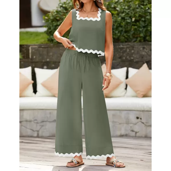 imageZESICA Summer 2 Piece Sets for Women Casual Tank Top and Wide Leg Pants Matching Lounge Pajama Sets Vacation Travel OutfitsGreen