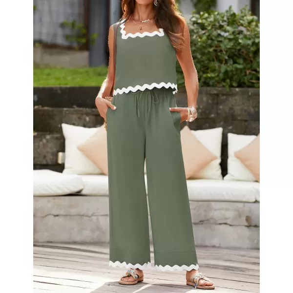 imageZESICA Summer 2 Piece Sets for Women Casual Tank Top and Wide Leg Pants Matching Lounge Pajama Sets Vacation Travel OutfitsGreen