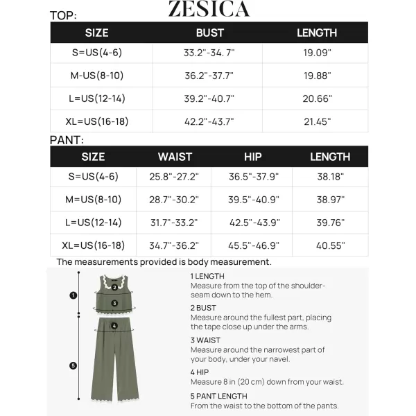 imageZESICA Summer 2 Piece Sets for Women Casual Tank Top and Wide Leg Pants Matching Lounge Pajama Sets Vacation Travel OutfitsGreen