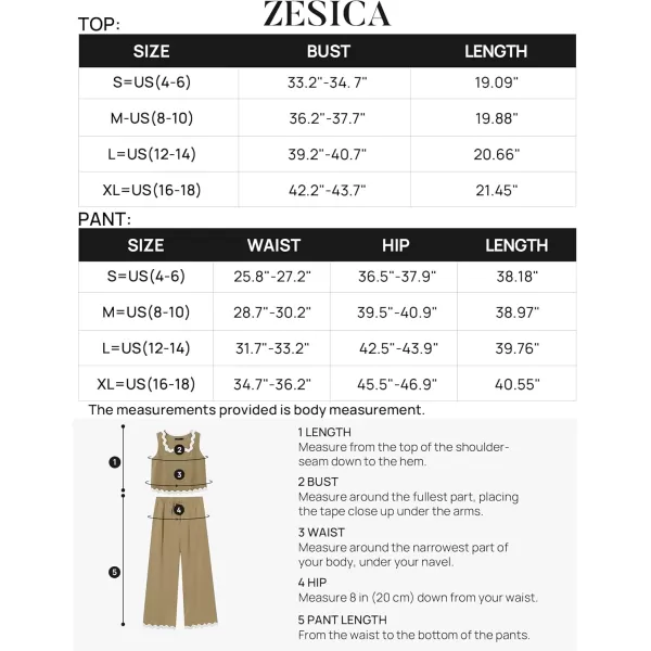 imageZESICA Summer 2 Piece Sets for Women Casual Tank Top and Wide Leg Pants Matching Lounge Pajama Sets Vacation Travel OutfitsKhaki