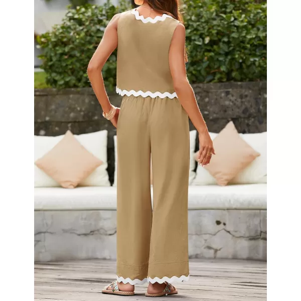 imageZESICA Summer 2 Piece Sets for Women Casual Tank Top and Wide Leg Pants Matching Lounge Pajama Sets Vacation Travel OutfitsKhaki