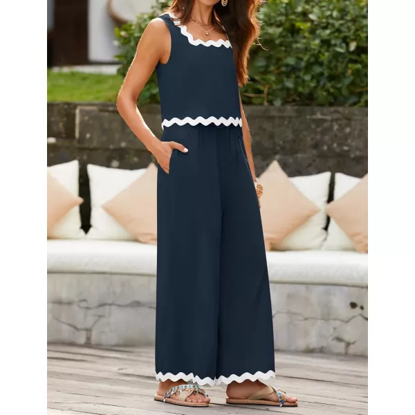 imageZESICA Summer 2 Piece Sets for Women Casual Tank Top and Wide Leg Pants Matching Lounge Pajama Sets Vacation Travel OutfitsNavy