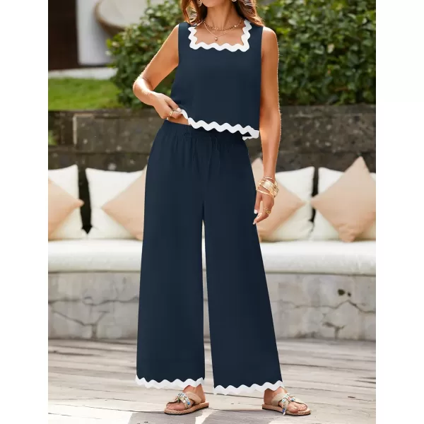 imageZESICA Summer 2 Piece Sets for Women Casual Tank Top and Wide Leg Pants Matching Lounge Pajama Sets Vacation Travel OutfitsNavy
