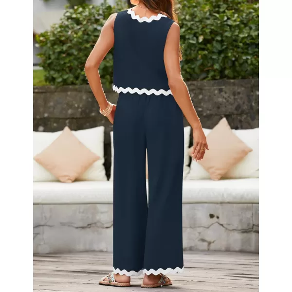 imageZESICA Summer 2 Piece Sets for Women Casual Tank Top and Wide Leg Pants Matching Lounge Pajama Sets Vacation Travel OutfitsNavy