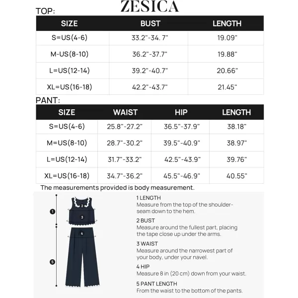 imageZESICA Summer 2 Piece Sets for Women Casual Tank Top and Wide Leg Pants Matching Lounge Pajama Sets Vacation Travel OutfitsNavy