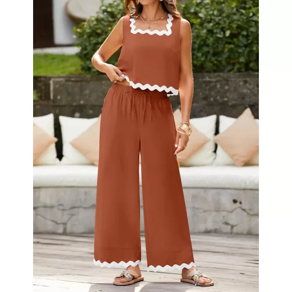 imageZESICA Summer 2 Piece Sets for Women Casual Tank Top and Wide Leg Pants Matching Lounge Pajama Sets Vacation Travel OutfitsRust