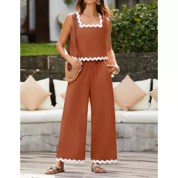 imageZESICA Summer 2 Piece Sets for Women Casual Tank Top and Wide Leg Pants Matching Lounge Pajama Sets Vacation Travel OutfitsRust
