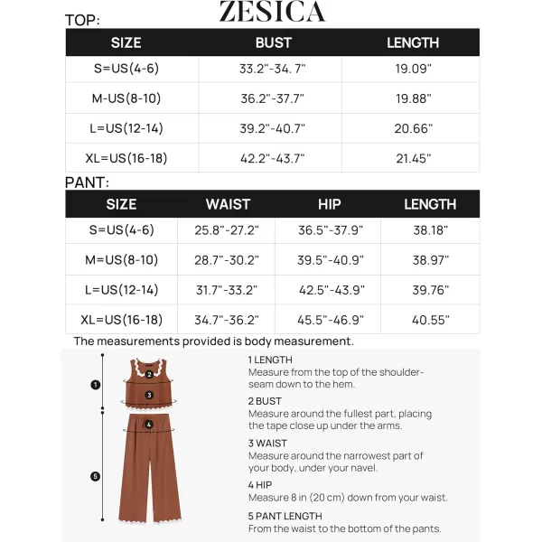 imageZESICA Summer 2 Piece Sets for Women Casual Tank Top and Wide Leg Pants Matching Lounge Pajama Sets Vacation Travel OutfitsRust