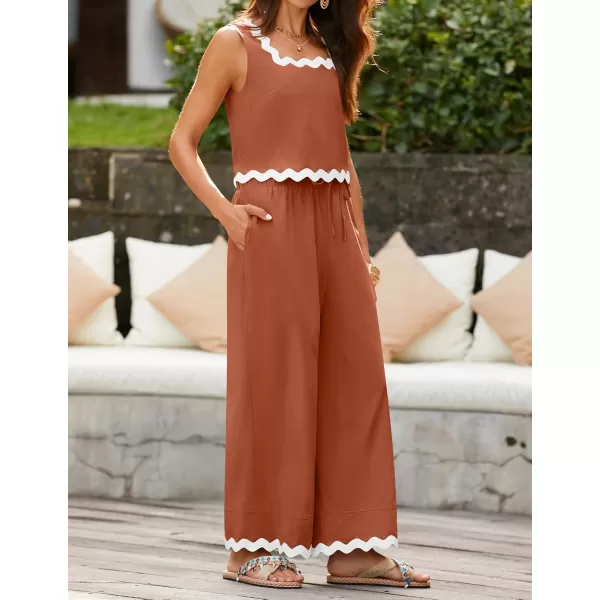 imageZESICA Summer 2 Piece Sets for Women Casual Tank Top and Wide Leg Pants Matching Lounge Pajama Sets Vacation Travel OutfitsRust