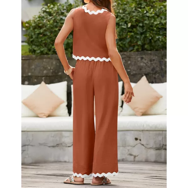 imageZESICA Summer 2 Piece Sets for Women Casual Tank Top and Wide Leg Pants Matching Lounge Pajama Sets Vacation Travel OutfitsRust
