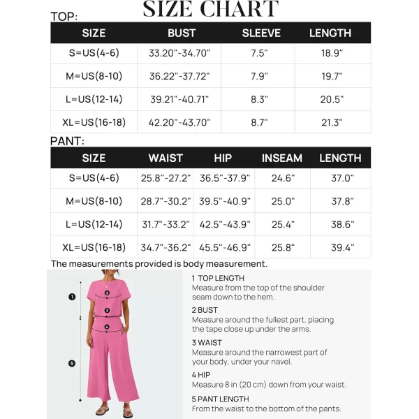 imageZESICA Womens 2 Piece Outfits Linen Short Sleeve Crop Top and Wide Leg Pants Lounge Matching Set Tracksuits Trendy ClothesHotpink