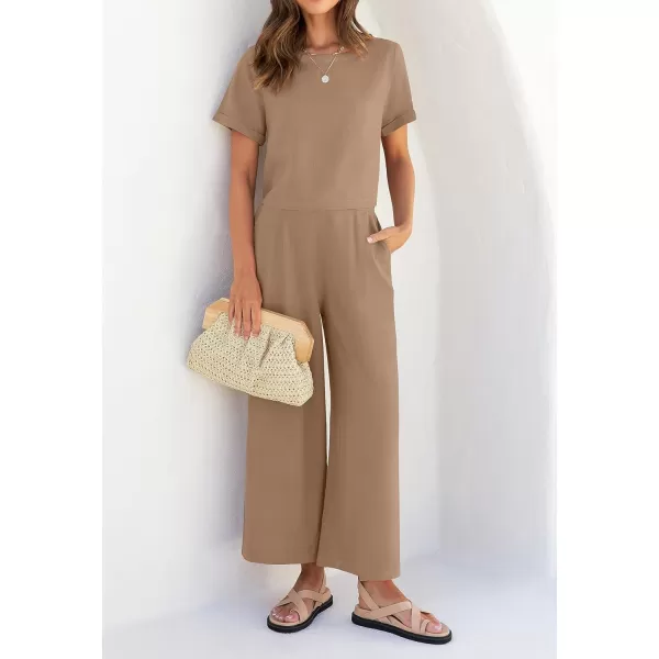 imageZESICA Womens 2 Piece Outfits Linen Short Sleeve Crop Top and Wide Leg Pants Lounge Matching Set Tracksuits Trendy ClothesKhaki