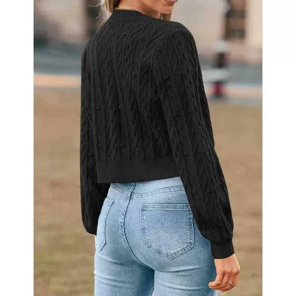 imageZESICA Womens Cardigan Sweaters 2024 Fall Winter Long Sleeve Tie Front Cable Knit Chunky Cropped Outerwear CoatBlack