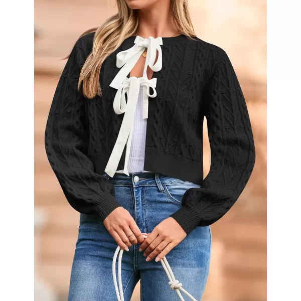 imageZESICA Womens Cardigan Sweaters 2024 Fall Winter Long Sleeve Tie Front Cable Knit Chunky Cropped Outerwear CoatBlack