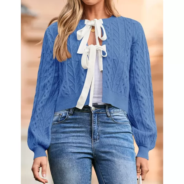 imageZESICA Womens Cardigan Sweaters 2024 Fall Winter Long Sleeve Tie Front Cable Knit Chunky Cropped Outerwear CoatBlue
