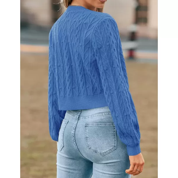 imageZESICA Womens Cardigan Sweaters 2024 Fall Winter Long Sleeve Tie Front Cable Knit Chunky Cropped Outerwear CoatBlue