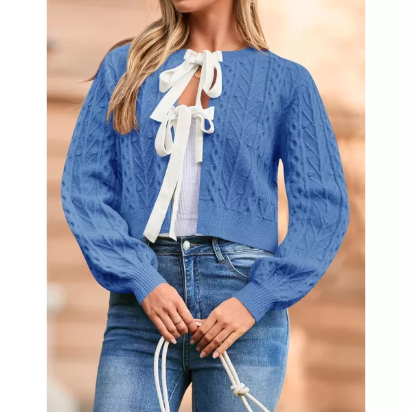 imageZESICA Womens Cardigan Sweaters 2024 Fall Winter Long Sleeve Tie Front Cable Knit Chunky Cropped Outerwear CoatBlue