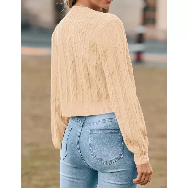 imageZESICA Womens Cardigan Sweaters 2024 Fall Winter Long Sleeve Tie Front Cable Knit Chunky Cropped Outerwear CoatCream