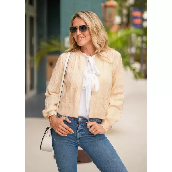 imageZESICA Womens Cardigan Sweaters 2024 Fall Winter Long Sleeve Tie Front Cable Knit Chunky Cropped Outerwear CoatCream