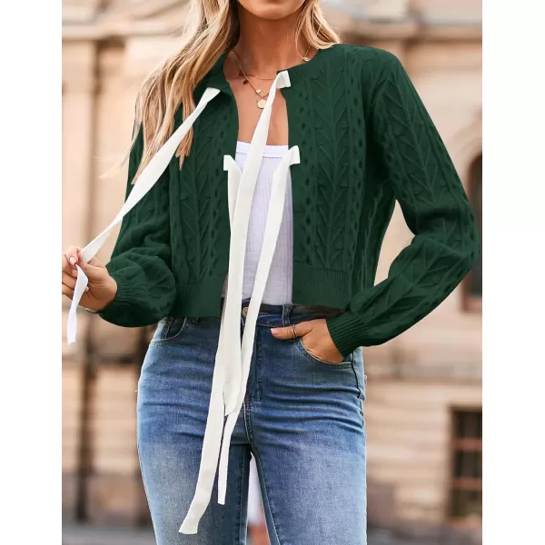 imageZESICA Womens Cardigan Sweaters 2024 Fall Winter Long Sleeve Tie Front Cable Knit Chunky Cropped Outerwear CoatDark Green