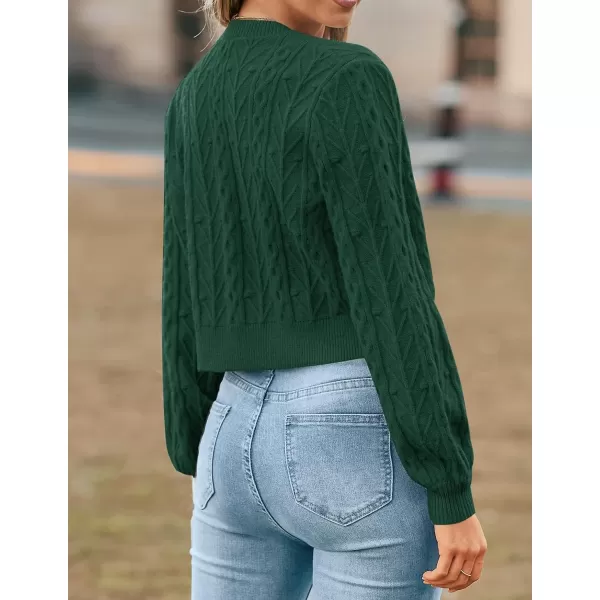 imageZESICA Womens Cardigan Sweaters 2024 Fall Winter Long Sleeve Tie Front Cable Knit Chunky Cropped Outerwear CoatDark Green
