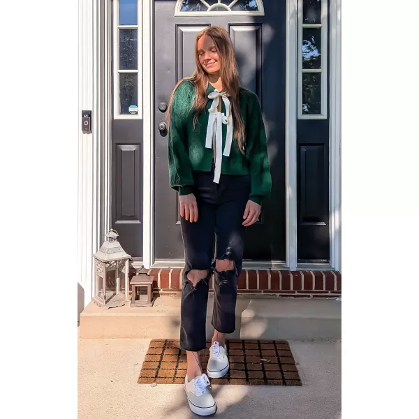imageZESICA Womens Cardigan Sweaters 2024 Fall Winter Long Sleeve Tie Front Cable Knit Chunky Cropped Outerwear CoatDark Green
