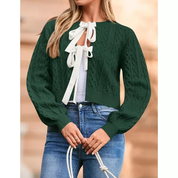 imageZESICA Womens Cardigan Sweaters 2024 Fall Winter Long Sleeve Tie Front Cable Knit Chunky Cropped Outerwear CoatDark Green