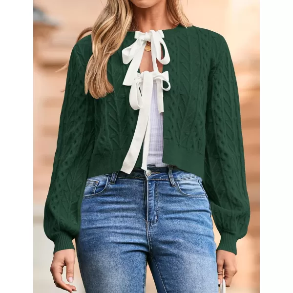 imageZESICA Womens Cardigan Sweaters 2024 Fall Winter Long Sleeve Tie Front Cable Knit Chunky Cropped Outerwear CoatDark Green