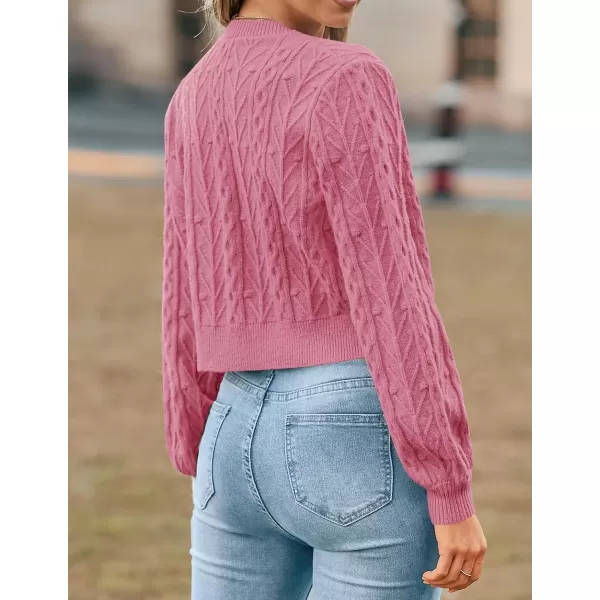 imageZESICA Womens Cardigan Sweaters 2024 Fall Winter Long Sleeve Tie Front Cable Knit Chunky Cropped Outerwear CoatHot Pink