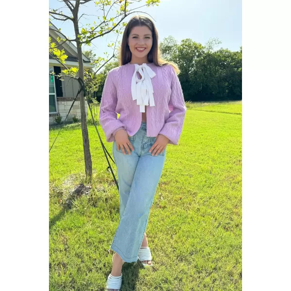 imageZESICA Womens Cardigan Sweaters 2024 Fall Winter Long Sleeve Tie Front Cable Knit Chunky Cropped Outerwear CoatPurple