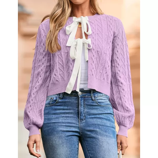 imageZESICA Womens Cardigan Sweaters 2024 Fall Winter Long Sleeve Tie Front Cable Knit Chunky Cropped Outerwear CoatPurple