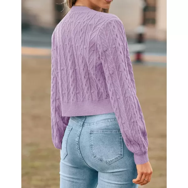 imageZESICA Womens Cardigan Sweaters 2024 Fall Winter Long Sleeve Tie Front Cable Knit Chunky Cropped Outerwear CoatPurple
