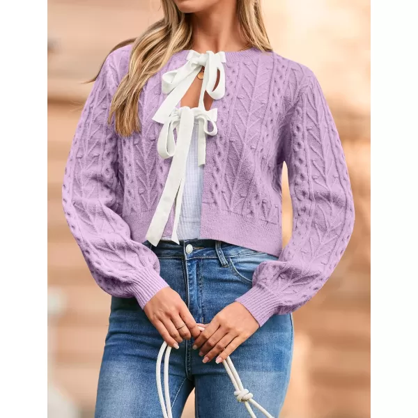 imageZESICA Womens Cardigan Sweaters 2024 Fall Winter Long Sleeve Tie Front Cable Knit Chunky Cropped Outerwear CoatPurple