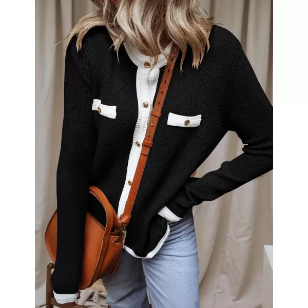 imageZESICA Womens Cardigan Sweaters Button Down Long Sleeve Crew Neck Knit Tops 2024 Fall Trendy OutfitsBlack