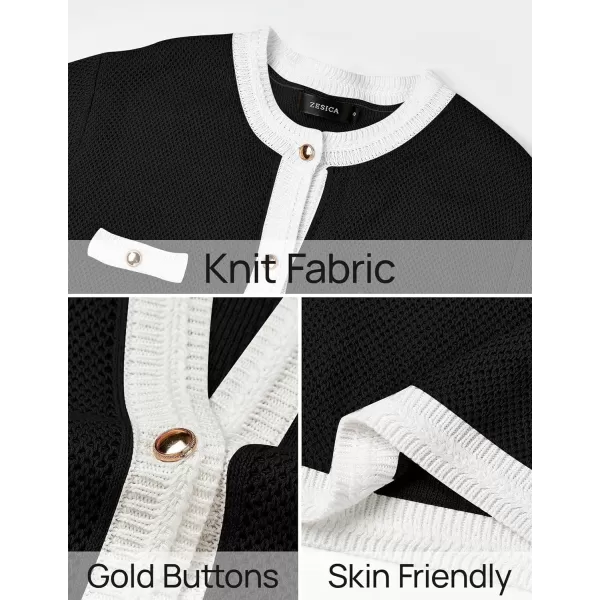 imageZESICA Womens Cardigan Sweaters Button Down Long Sleeve Crew Neck Knit Tops 2024 Fall Trendy OutfitsBlack