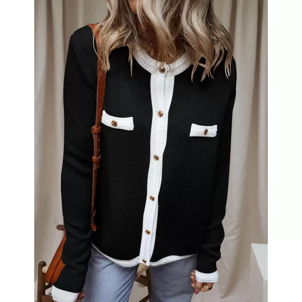 imageZESICA Womens Cardigan Sweaters Button Down Long Sleeve Crew Neck Knit Tops 2024 Fall Trendy OutfitsBlack