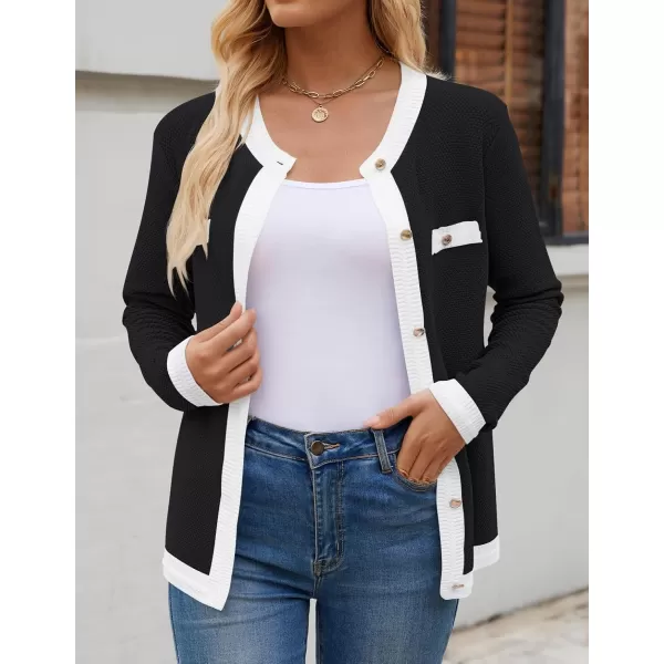 imageZESICA Womens Cardigan Sweaters Button Down Long Sleeve Crew Neck Knit Tops 2024 Fall Trendy OutfitsBlack