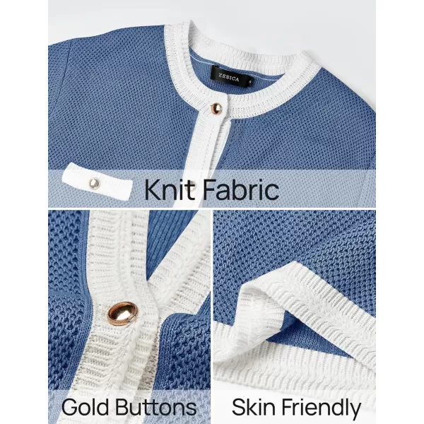 imageZESICA Womens Cardigan Sweaters Button Down Long Sleeve Crew Neck Knit Tops 2024 Fall Trendy OutfitsBlue